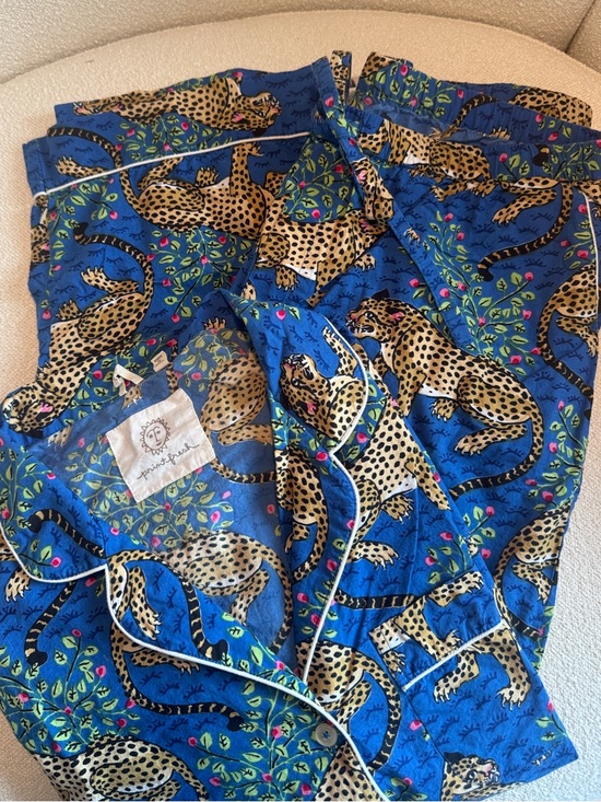 Printfresh Other - Printfresh Blue Leopard Print Pajama Set with Cream and Black Accents